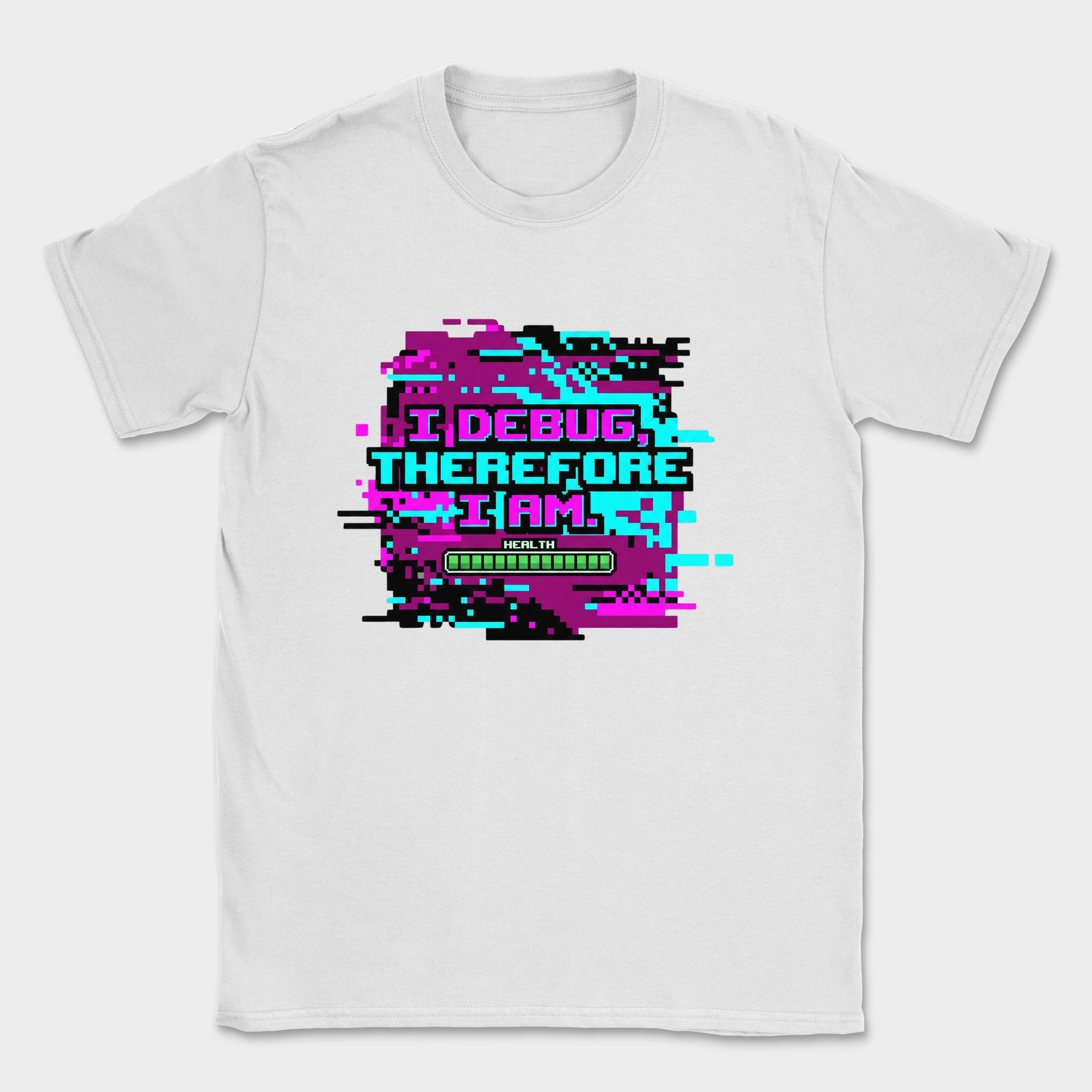 i debug therefore i am glitch shirt — White