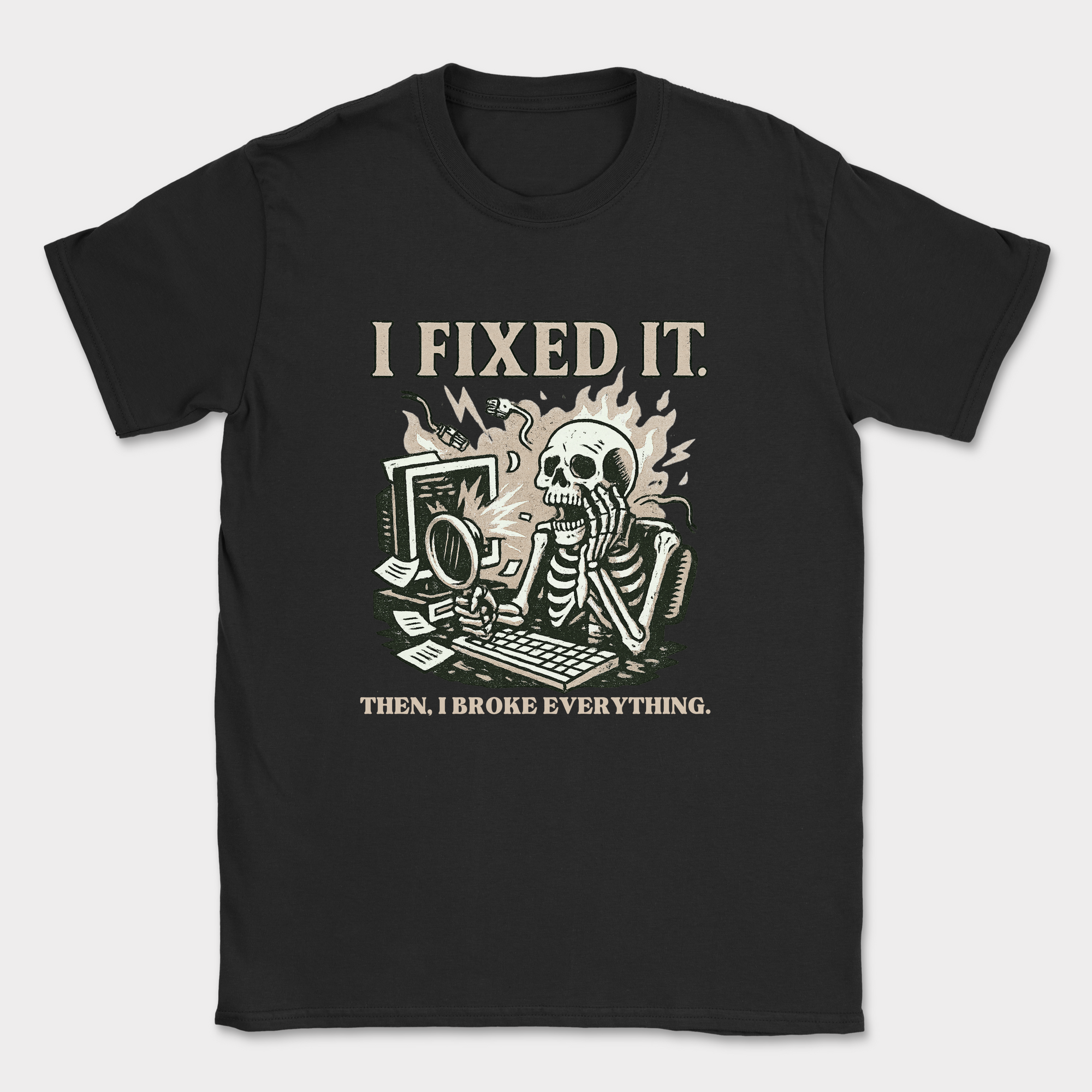 i fixed it then i broke everything skeleton shirt — Black