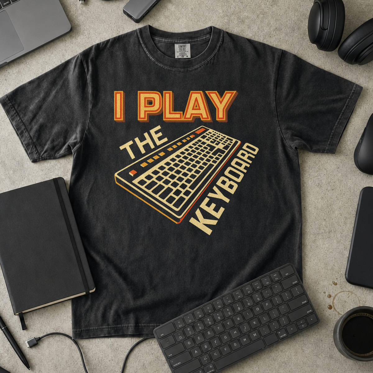 i play the keyboard Premium Shirt — black Premium Shirt mock-up