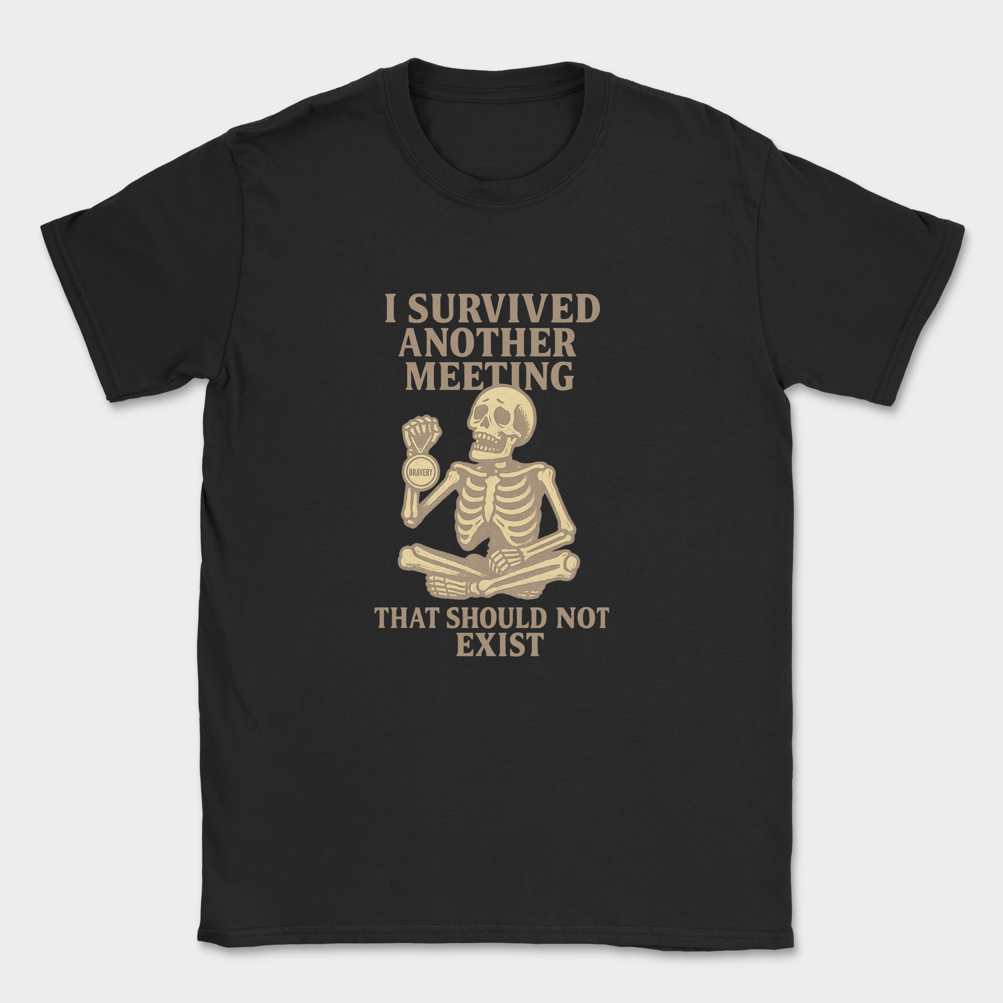 i survived another meeting that should not exist skeleton shirt — Black