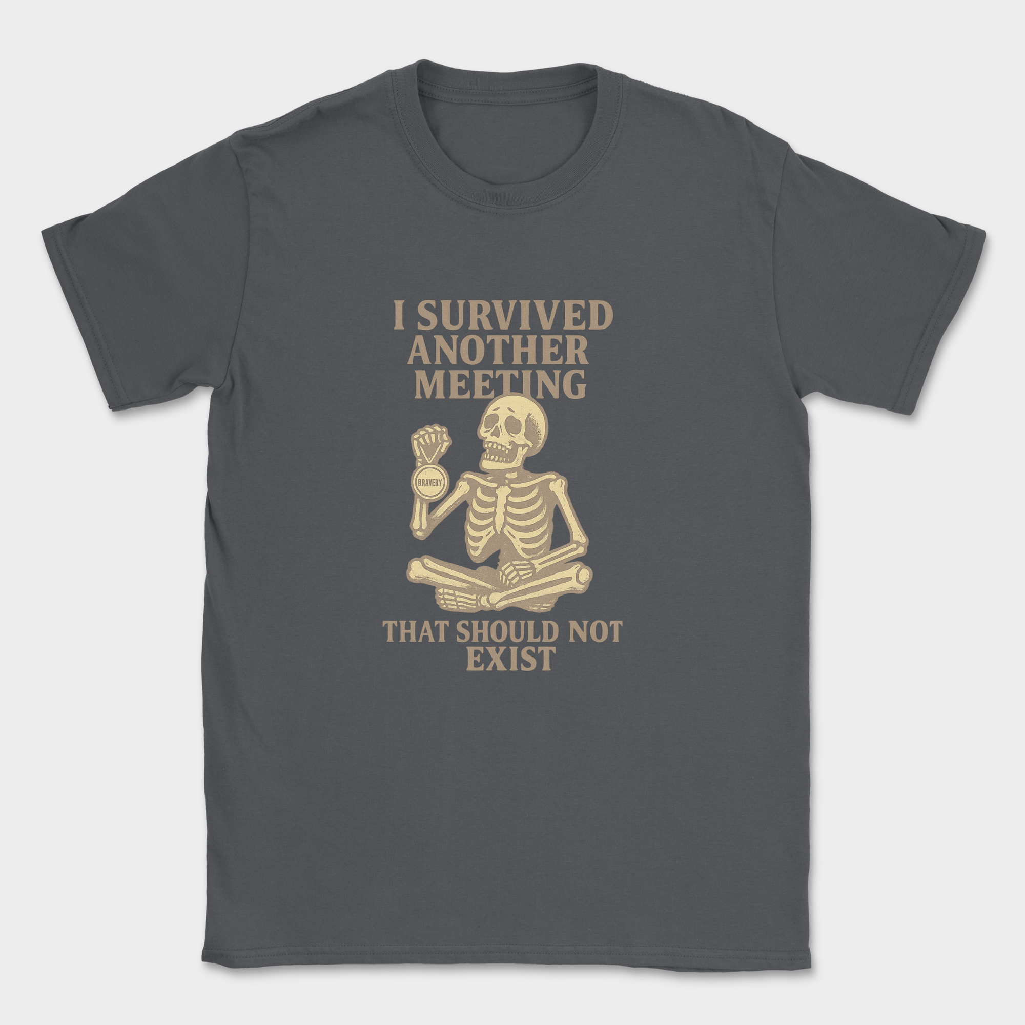 i survived another meeting that should not exist skeleton shirt — Dark Heather Grey