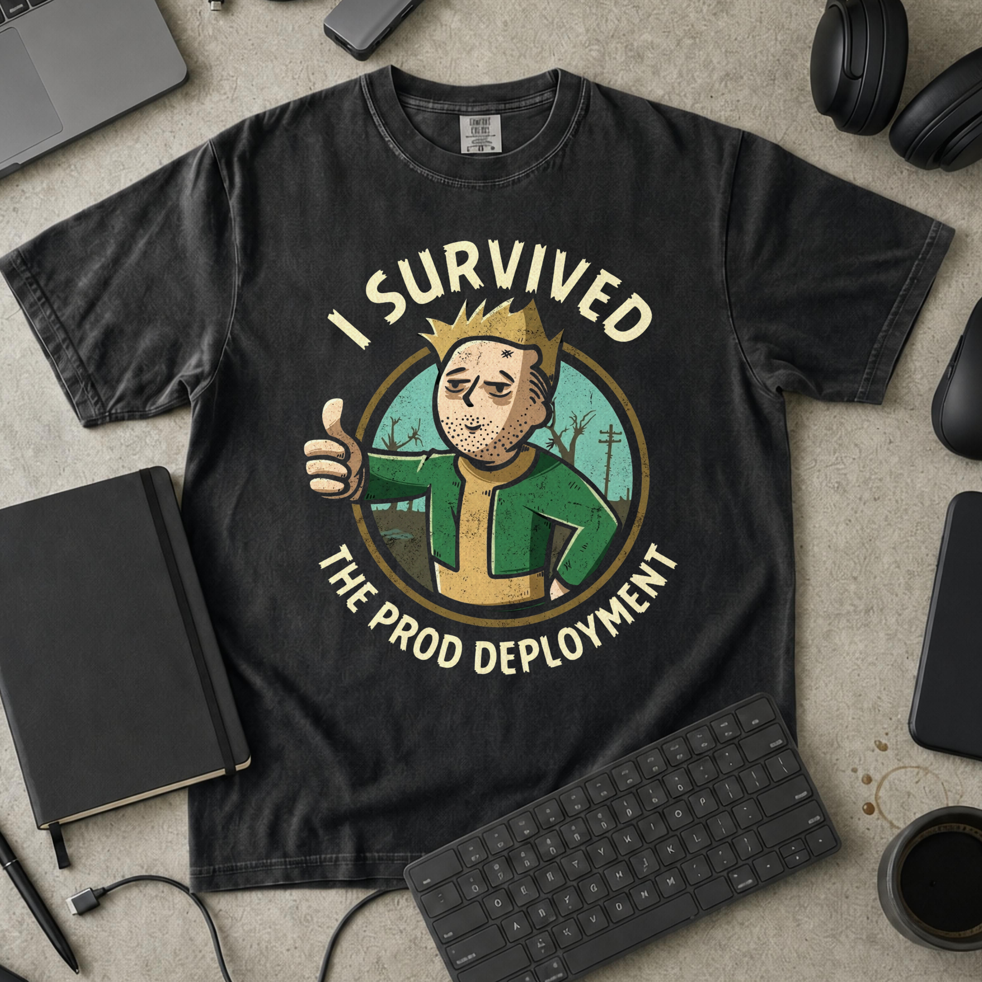 I Survived The Prod Deployment Premium Shirt — black Premium Shirt mock-up