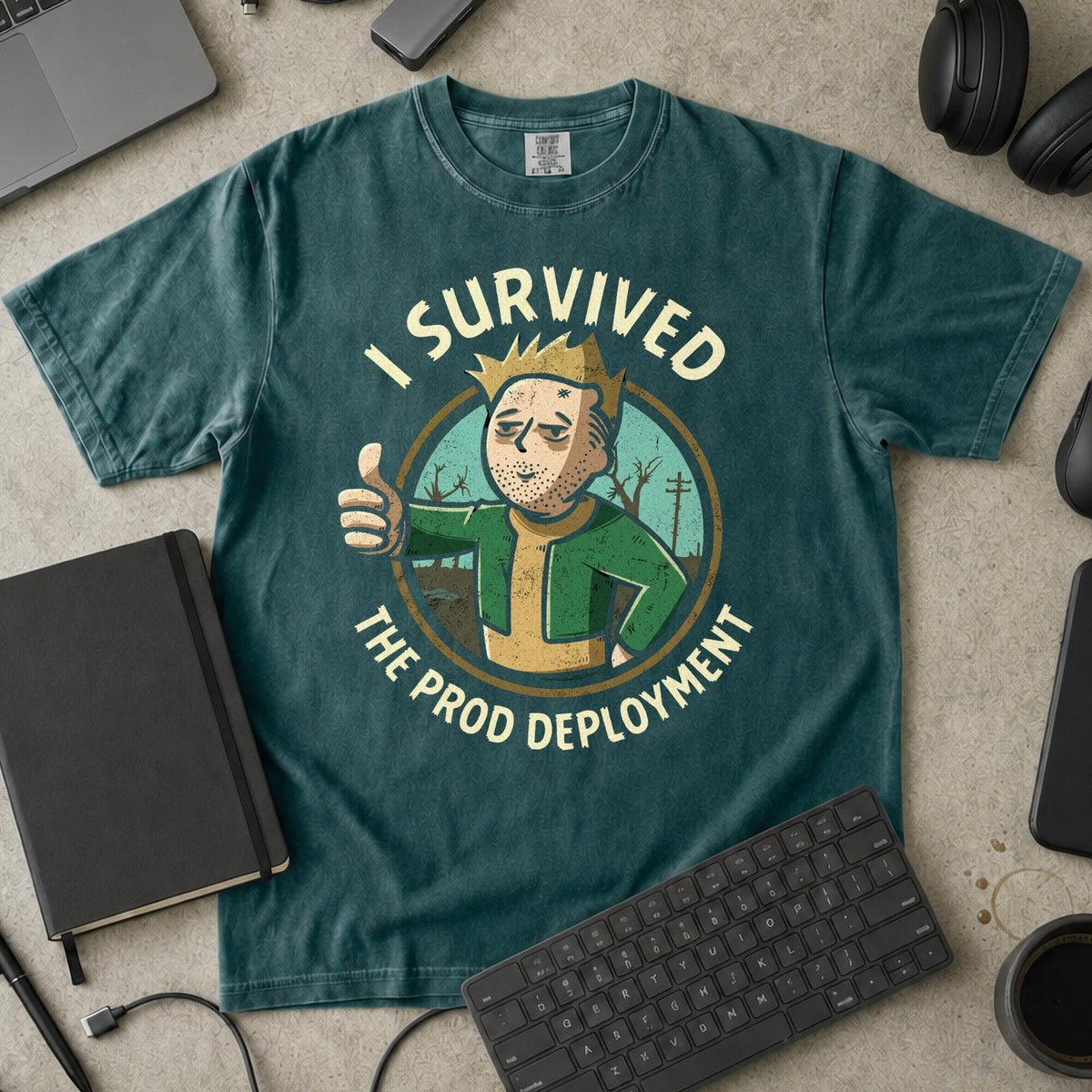 I Survived The Prod Deployment Premium Shirt — blue spruce Premium Shirt mock-up