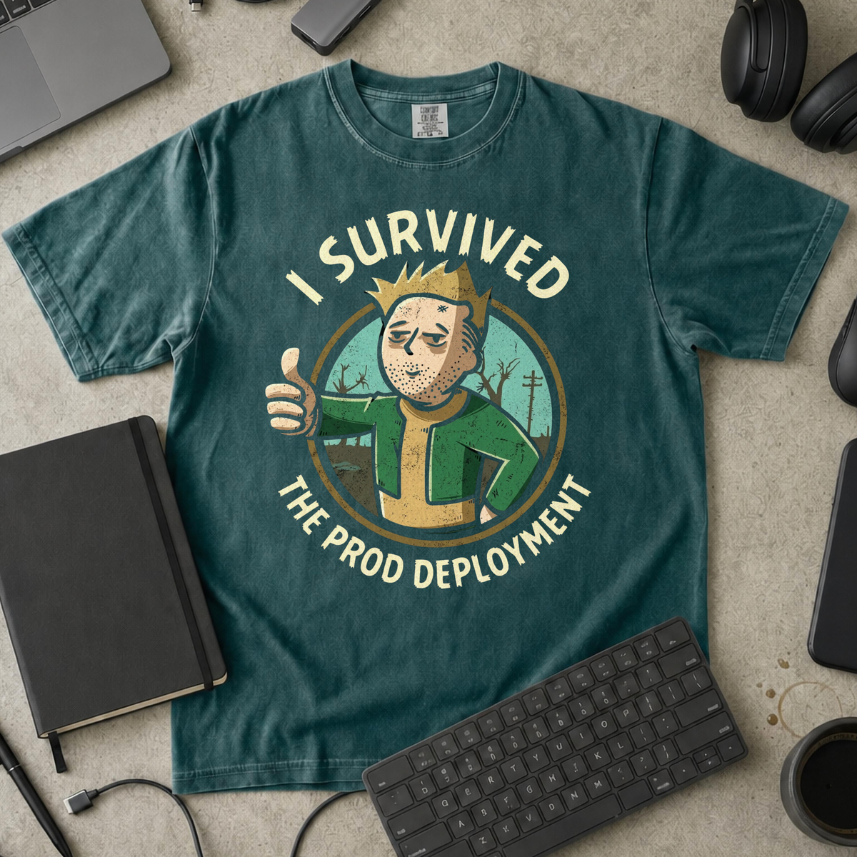 I Survived The Prod Deployment Premium Shirt — blue spruce Premium Shirt mock-up