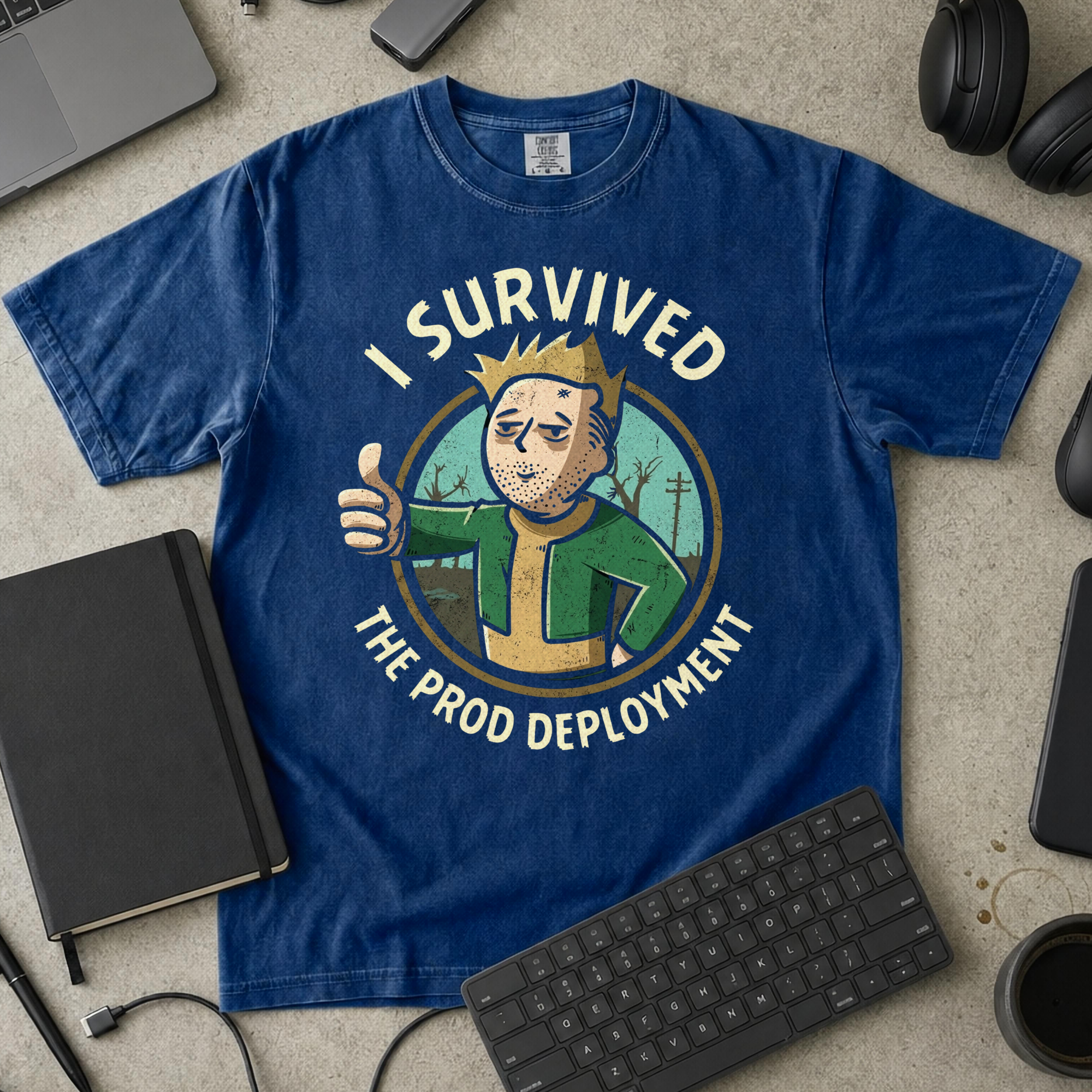 I Survived The Prod Deployment Premium Shirt — true navy Premium Shirt mock-up