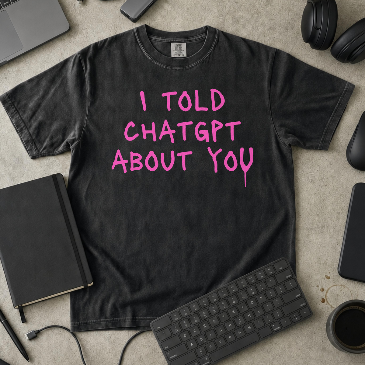 I Told ChatGPT About You Premium Shirt — black Premium Shirt mock-up