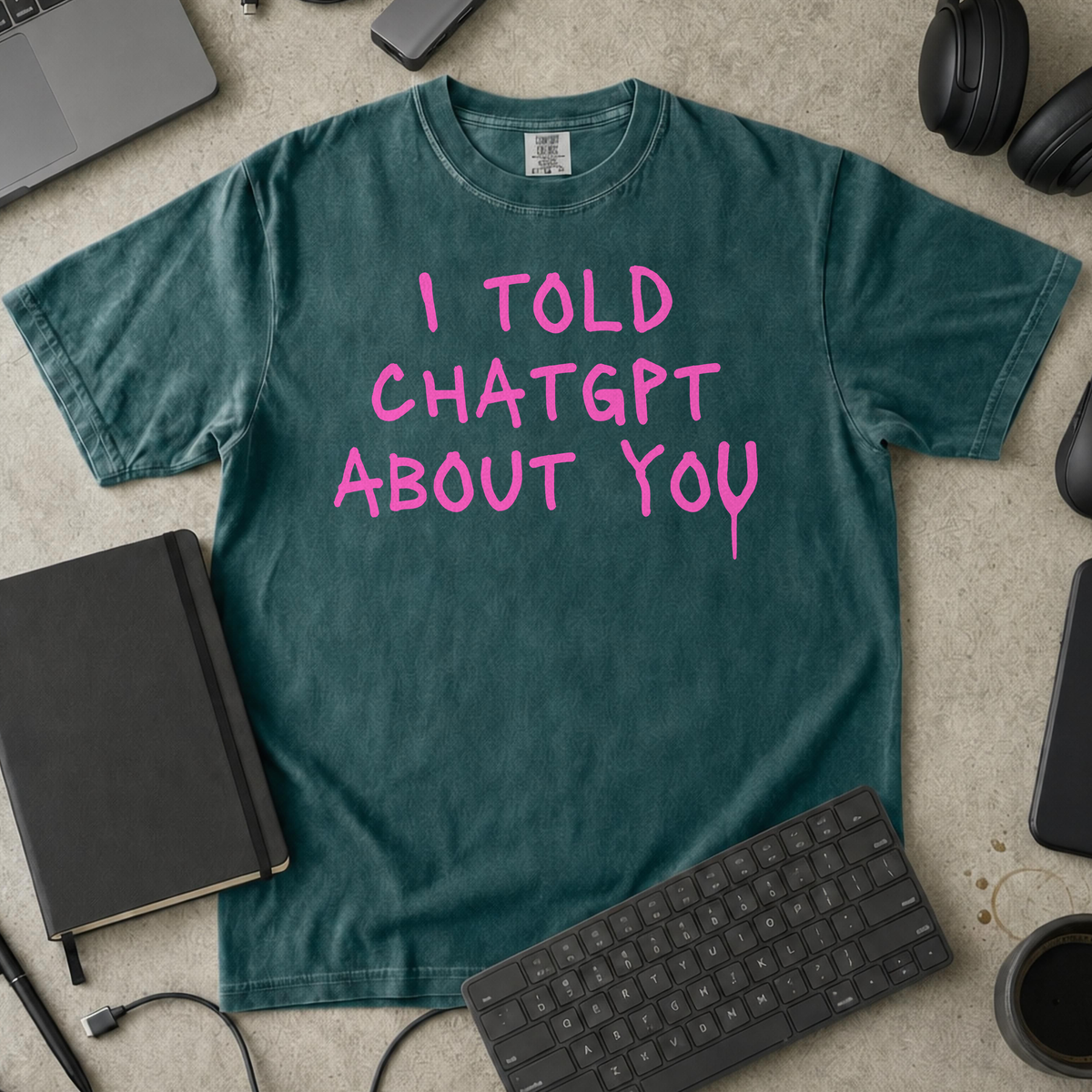I Told ChatGPT About You Premium Shirt — blue spruce Premium Shirt mock-up