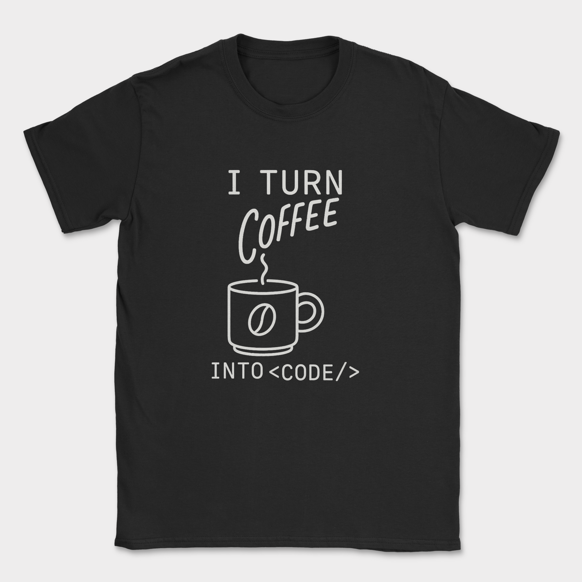 i turn coffee into code shirt — Black