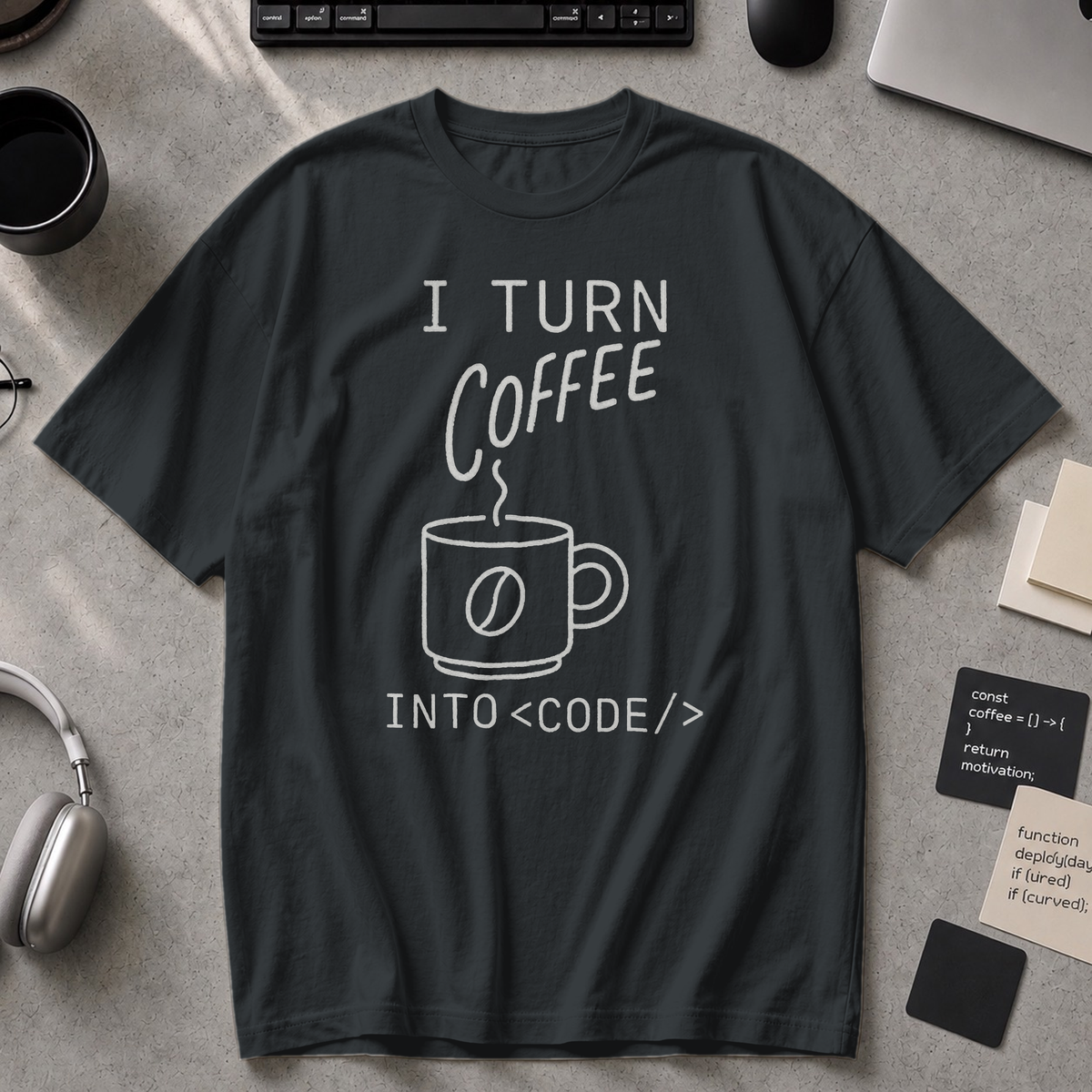 i turn coffee into code Premium Shirt - Black