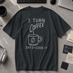 i turn coffee into code Premium Shirt - Black