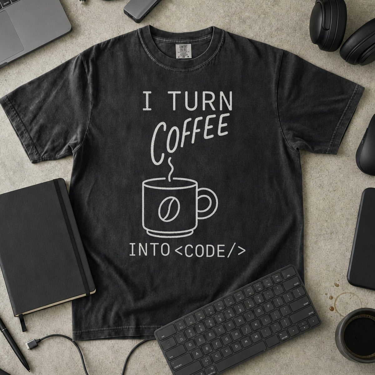 i turn coffee into code Premium Shirt — black Premium Shirt mock-up
