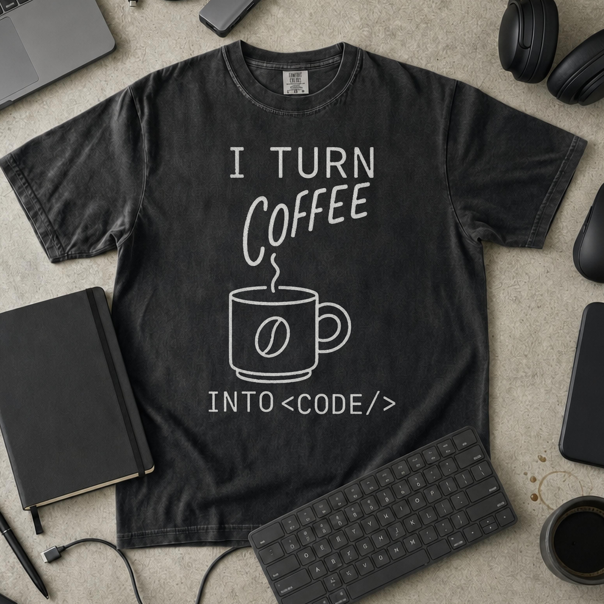 i turn coffee into code Premium Shirt — black Premium Shirt mock-up