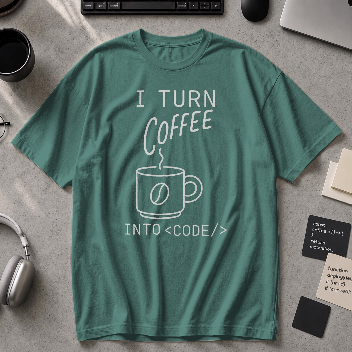 i turn coffee into code Premium Shirt - Blue Spruce