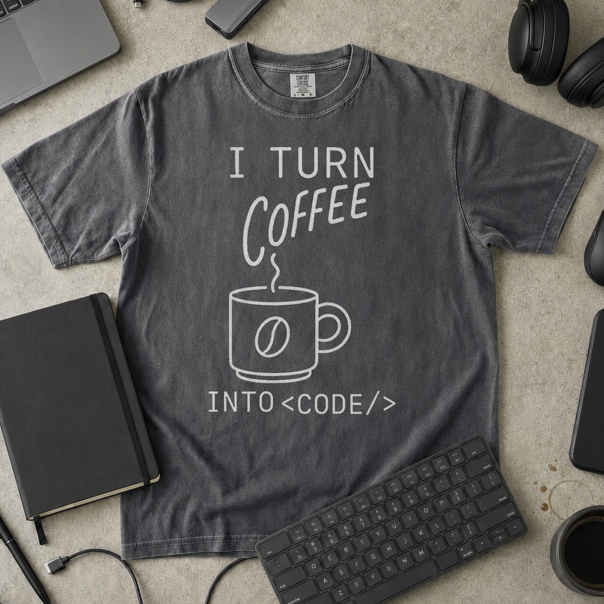 i turn coffee into code Premium Shirt — pepper Premium Shirt mock-up