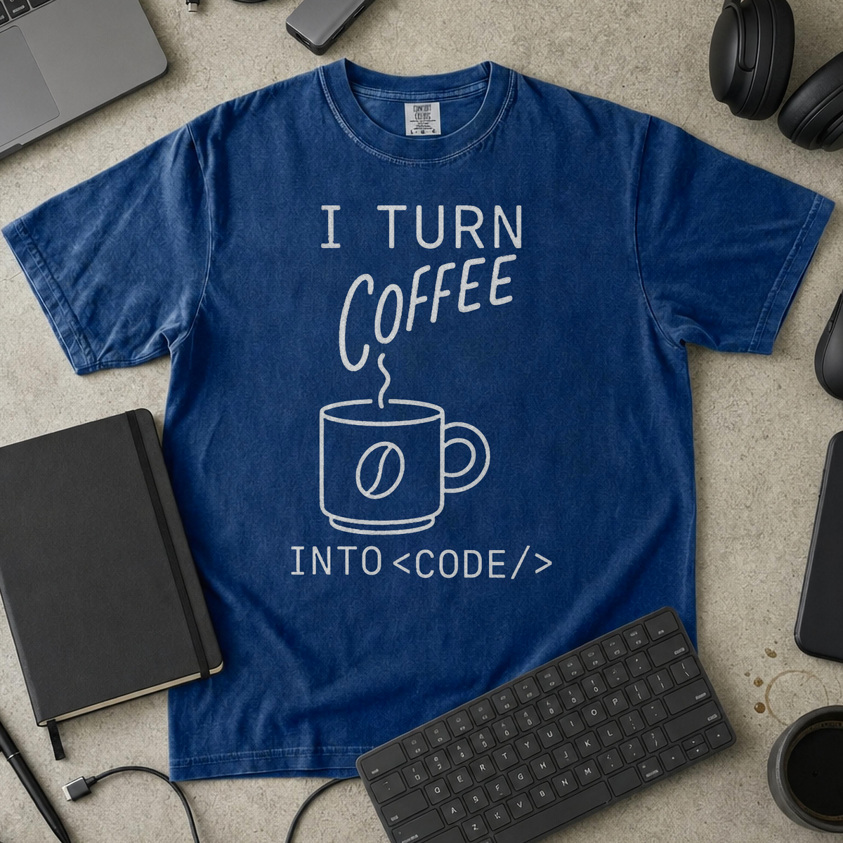 i turn coffee into code Premium Shirt — true navy Premium Shirt mock-up