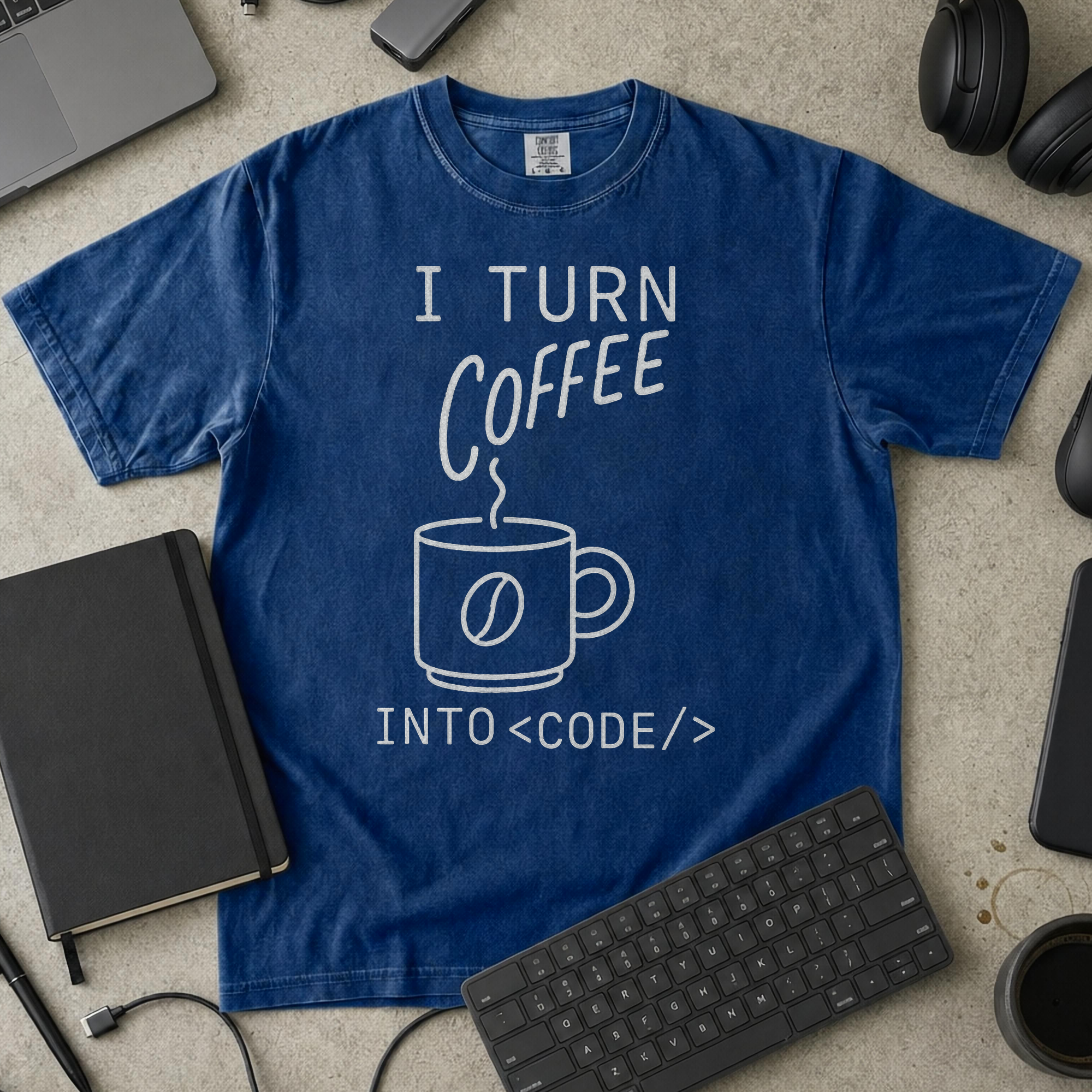 i turn coffee into code Premium Shirt — true navy Premium Shirt mock-up