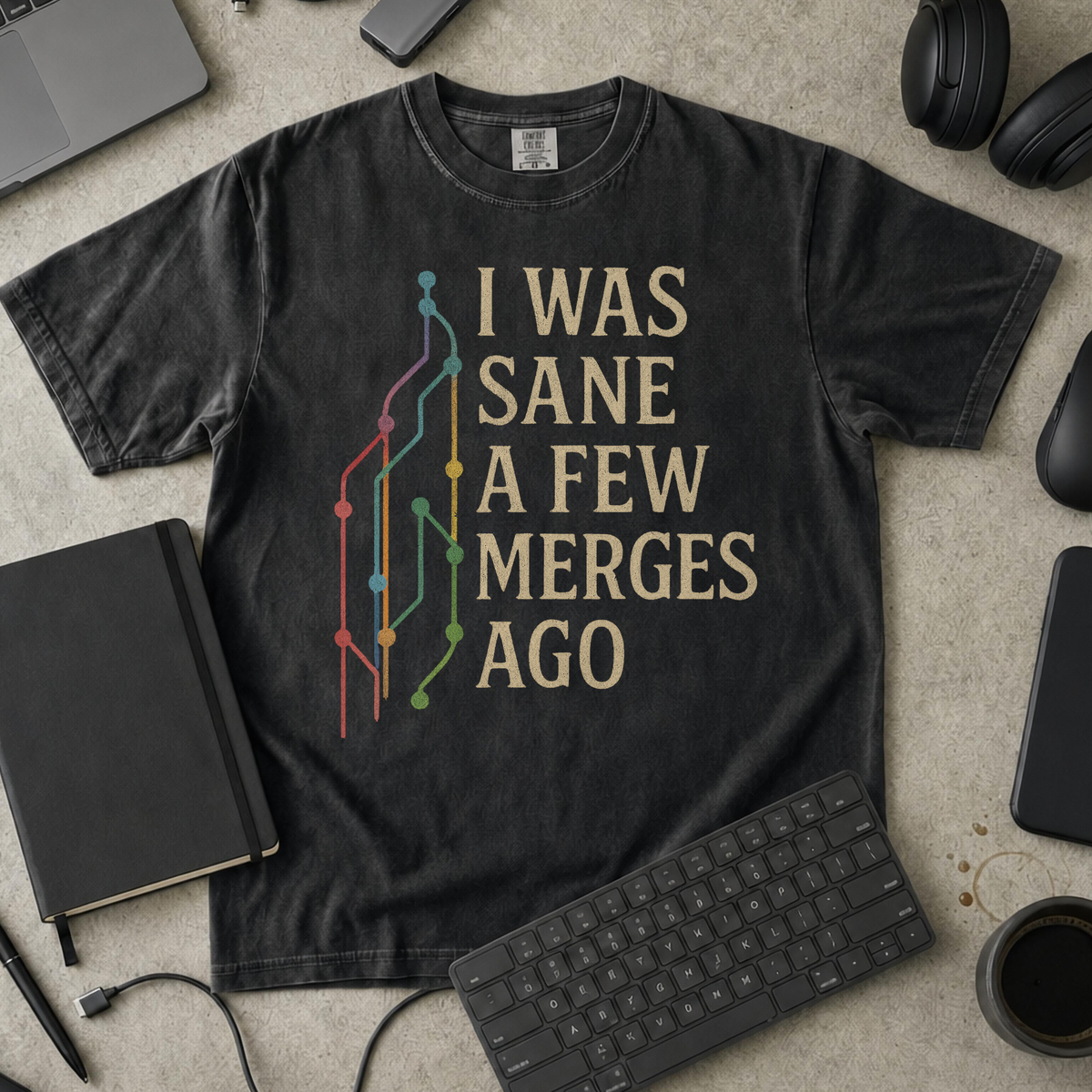 i was sane few merges ago Premium Shirt — black Premium Shirt mock-up