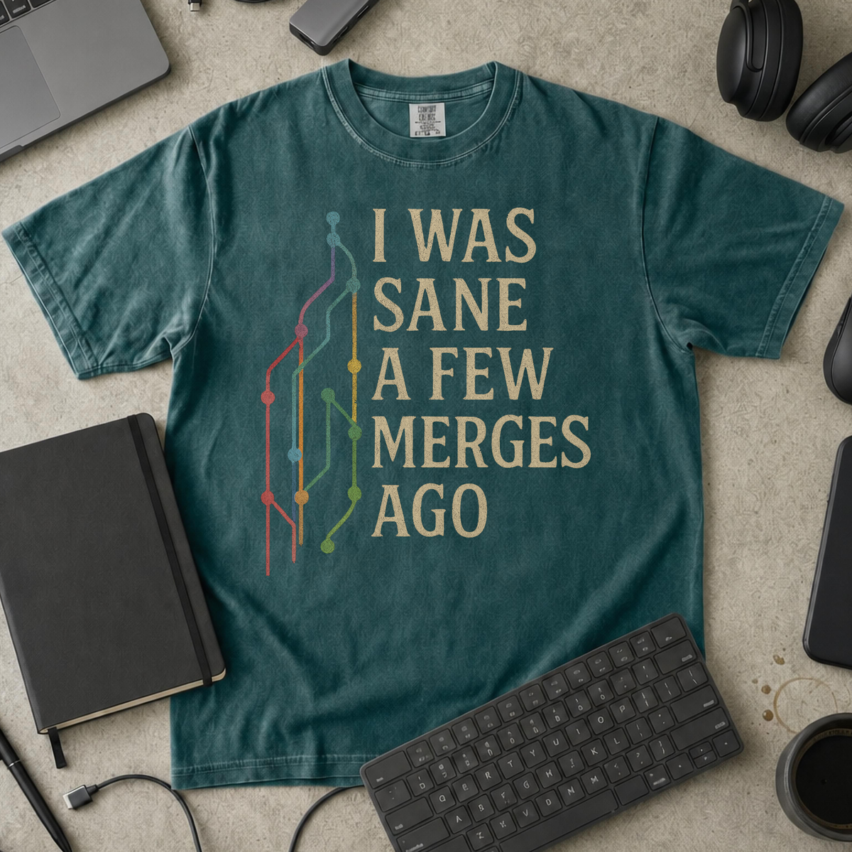 i was sane few merges ago Premium Shirt — blue spruce Premium Shirt mock-up