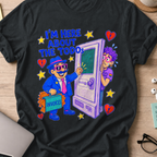 I’m Here About the TODOs shirt — Black storefront mockup