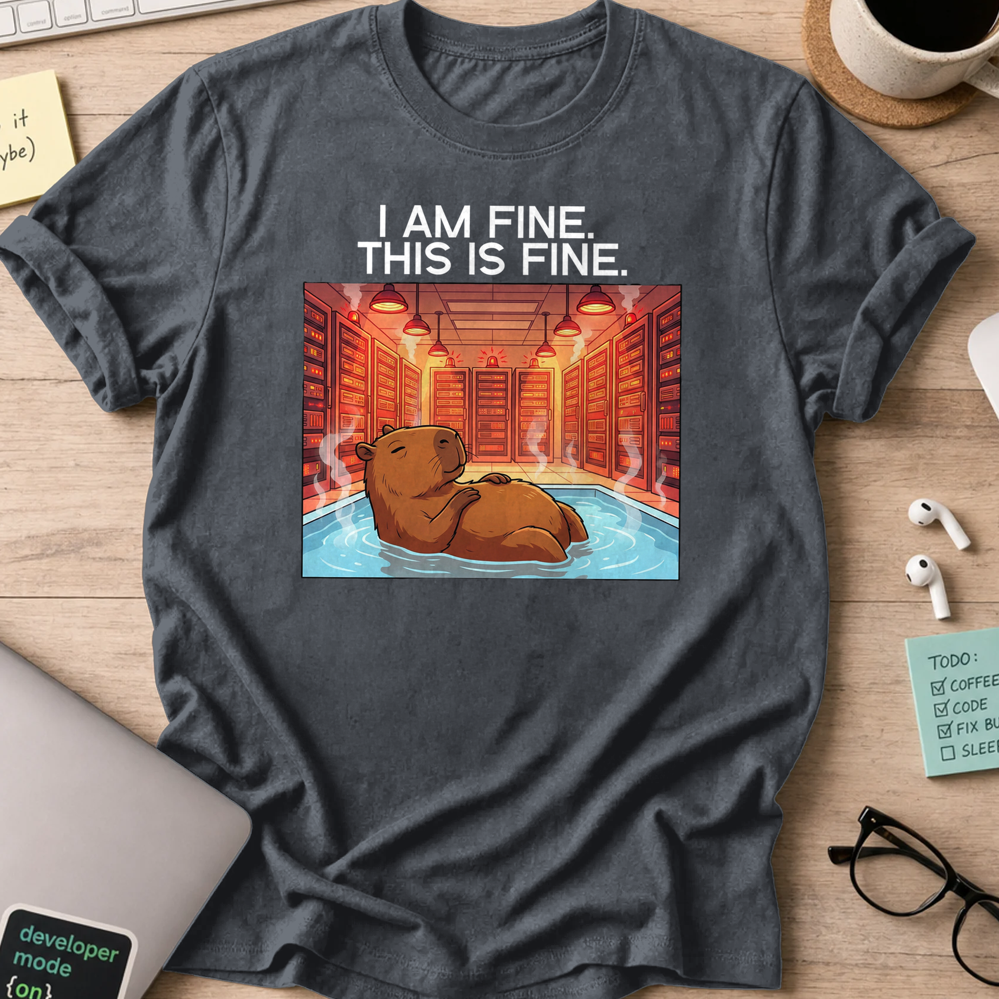 i am fine capybara shirt - Dark Heather