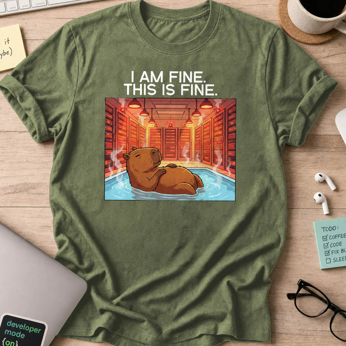 i am fine capybara shirt - Military Green