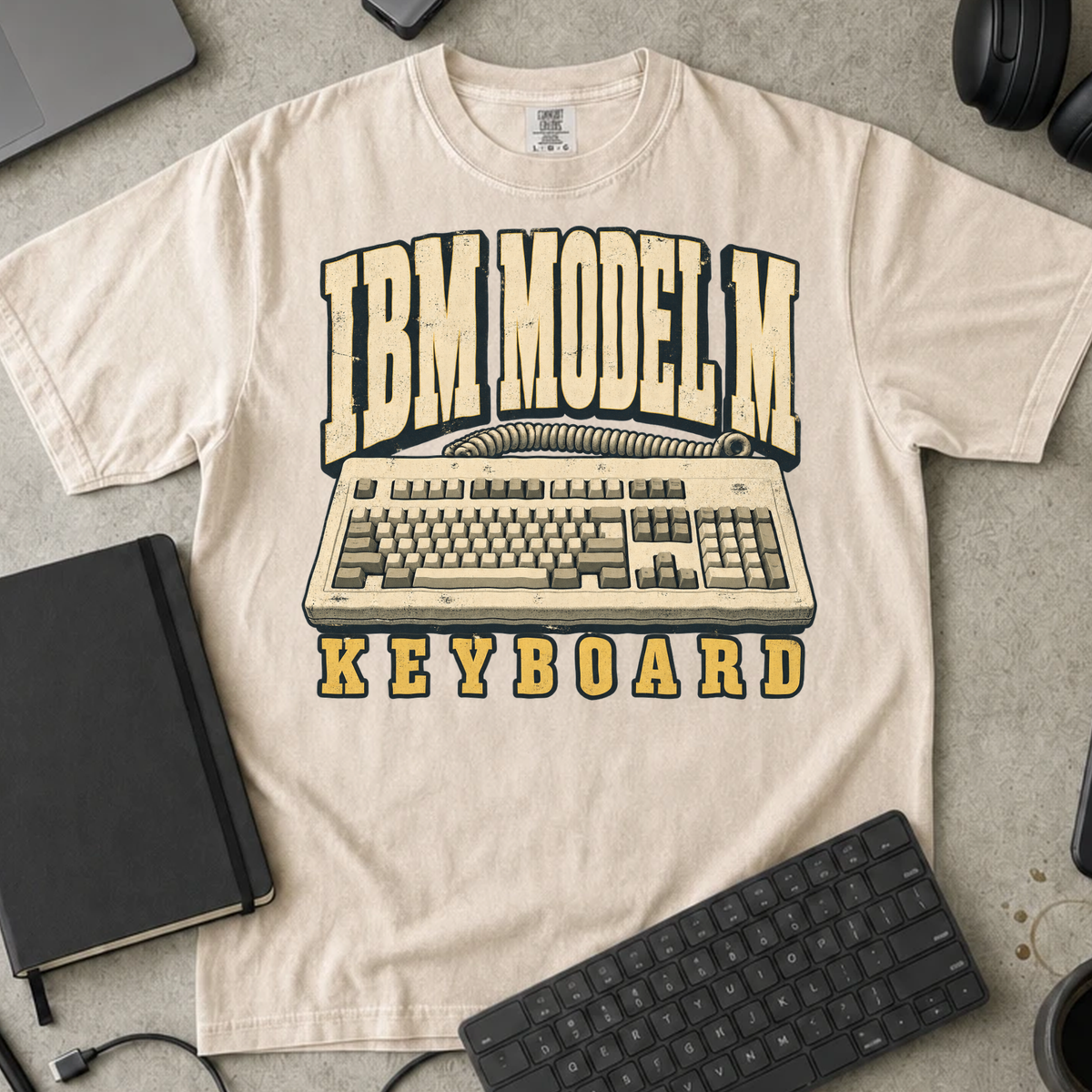 IBM Model M Keyboard Shirt — Ivory Comfort Colors 1717 flat lay