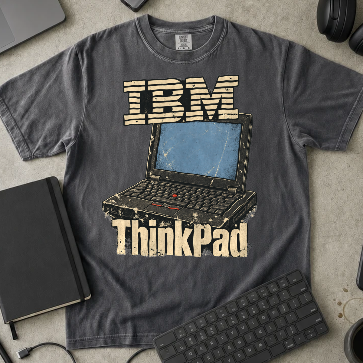 IBM ThinkPad Shirt — Pepper Comfort Colors 1717 flat lay