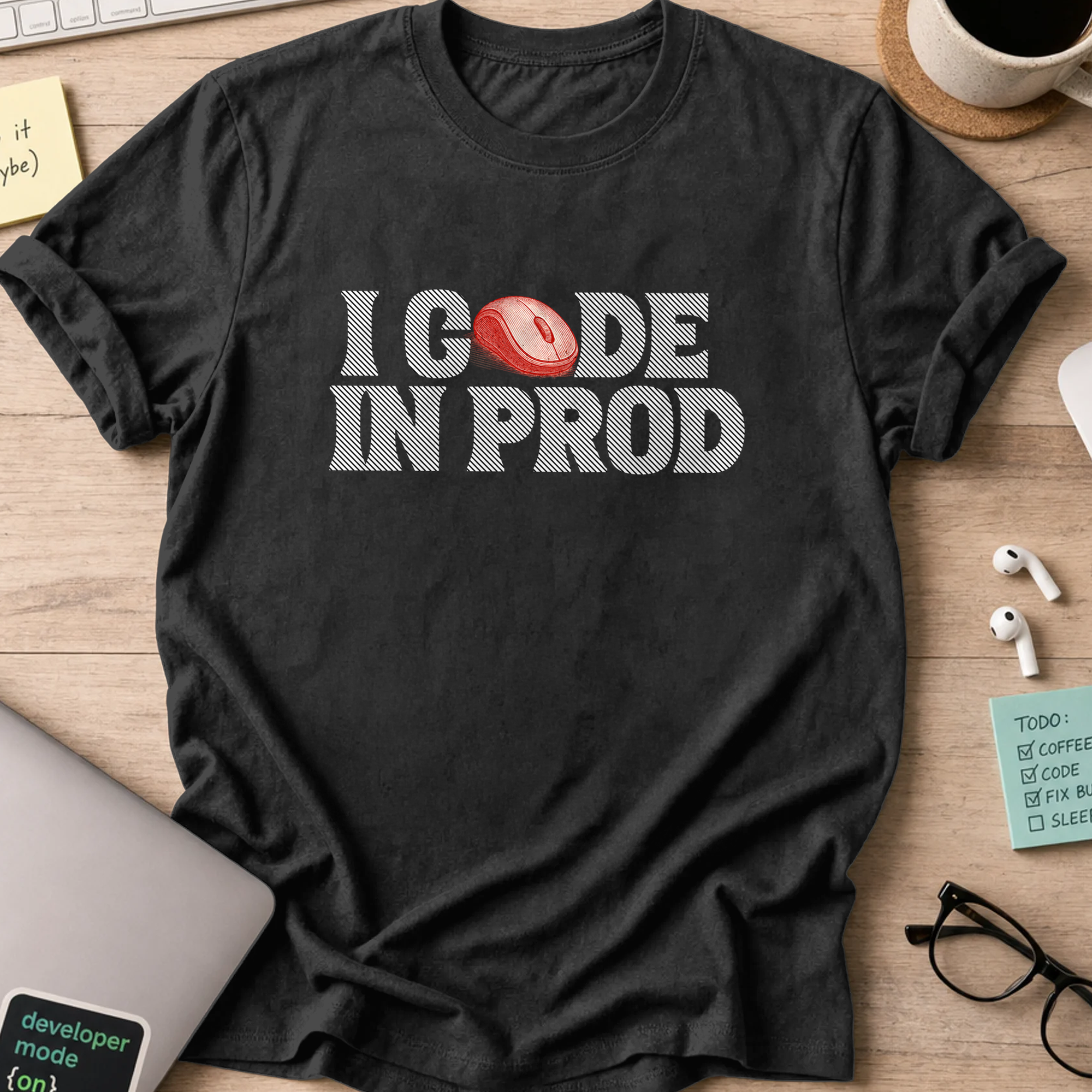i code in prod text shirt - Black