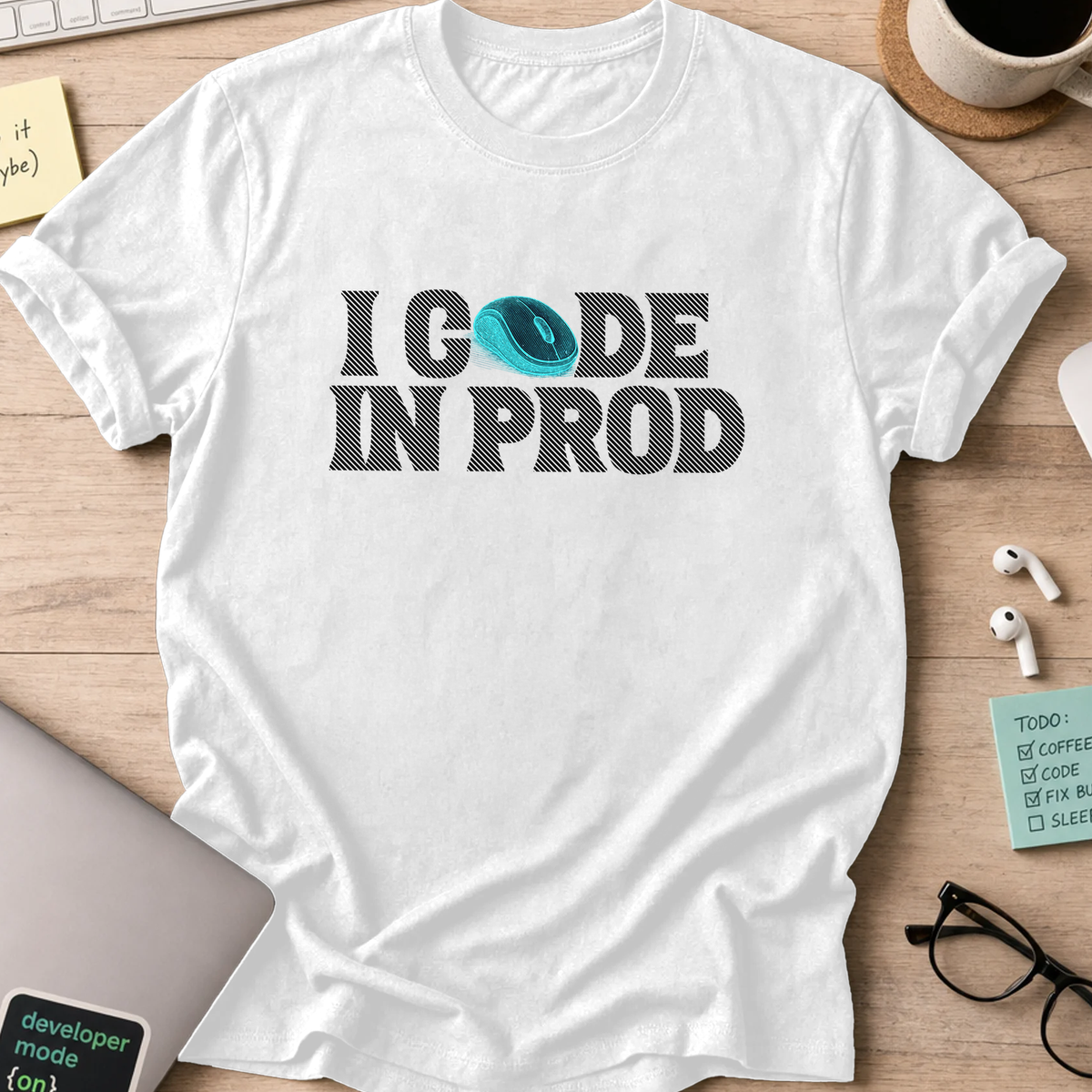 i code in prod text shirt - White