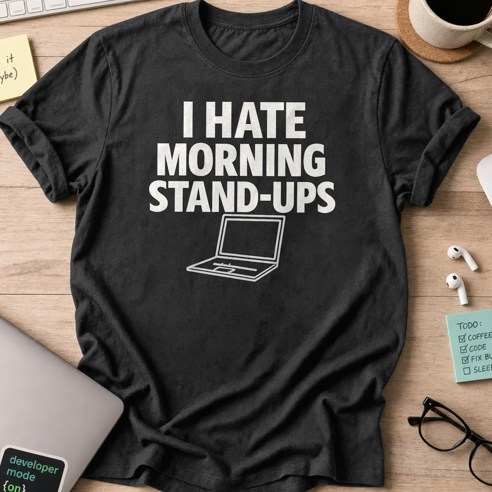 i hate morning stand-ups shirt - Black