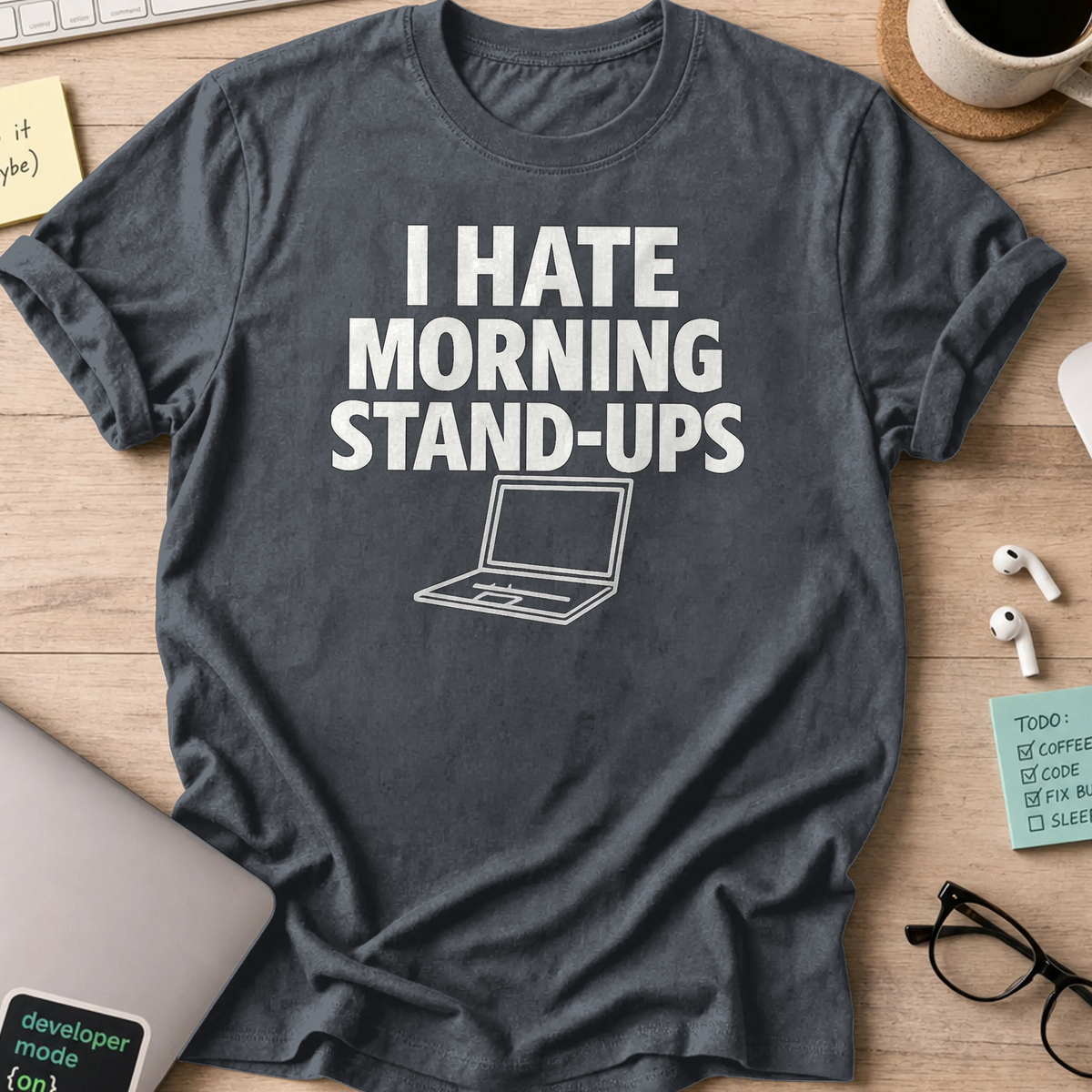 i hate morning stand-ups shirt - Dark Heather