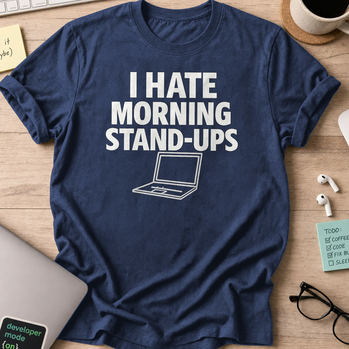 i hate morning stand-ups shirt - Navy