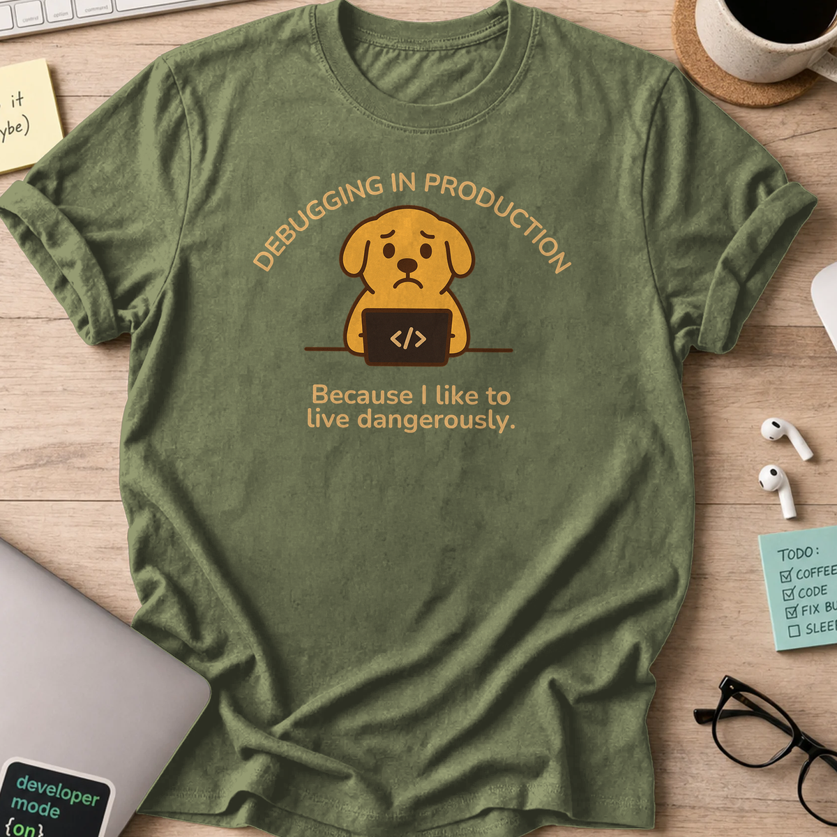 i like to live dangerously shirt - Military Green