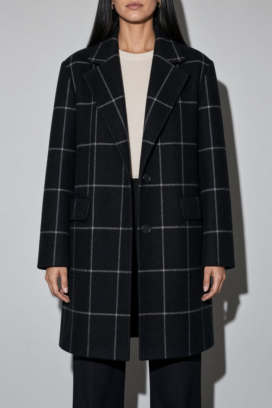 Women's Coat Windowpane Plaid Longline