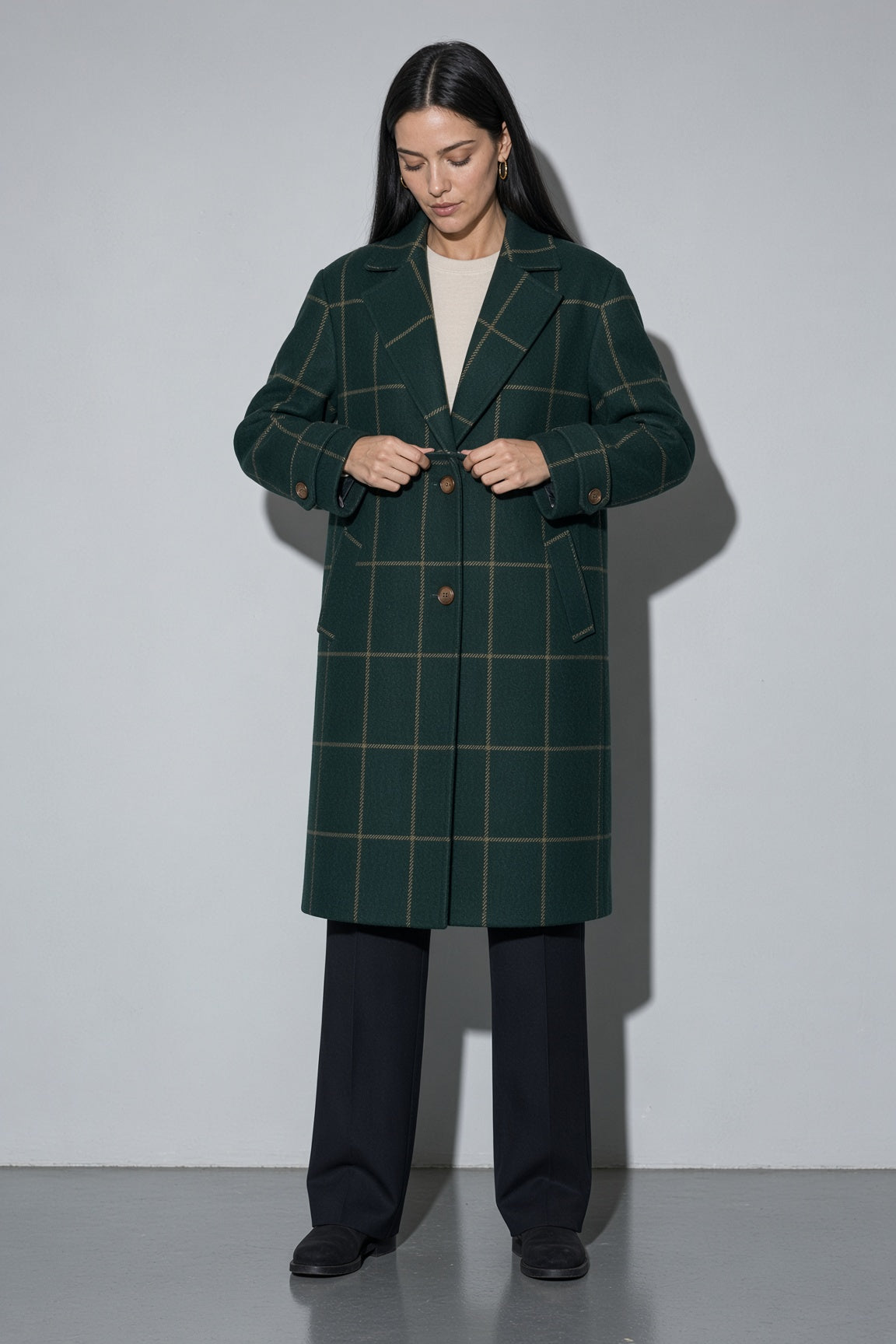 Women's Coat Windowpane Plaid Longline
