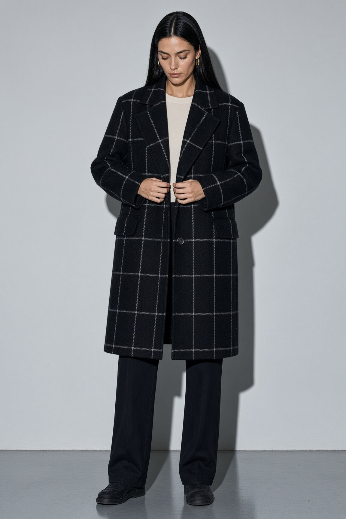 Women's Coat Windowpane Plaid Longline