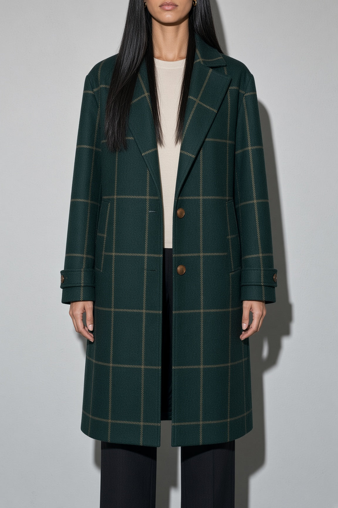 Women's Coat Windowpane Plaid Longline