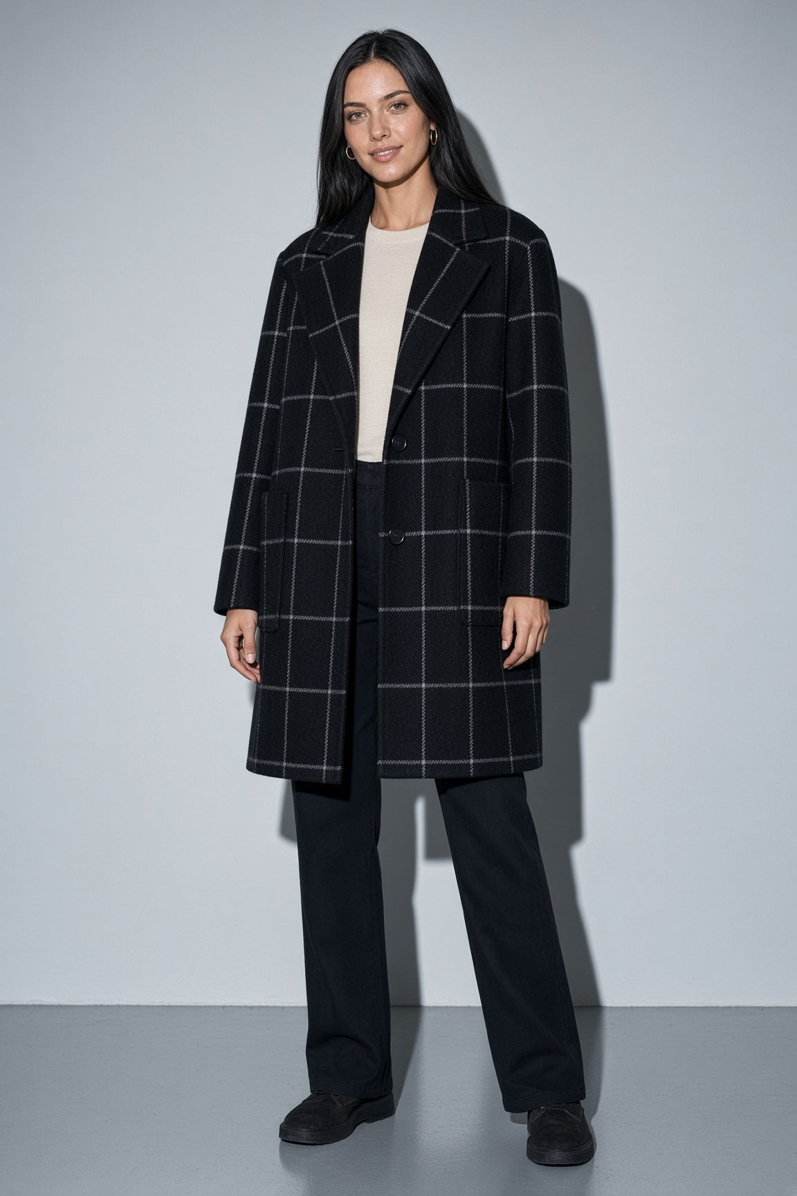 Women's Coat Windowpane Plaid Longline