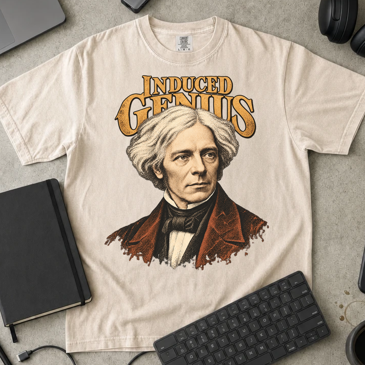 Induced Genius Shirt — Ivory Comfort Colors 1717 flat lay