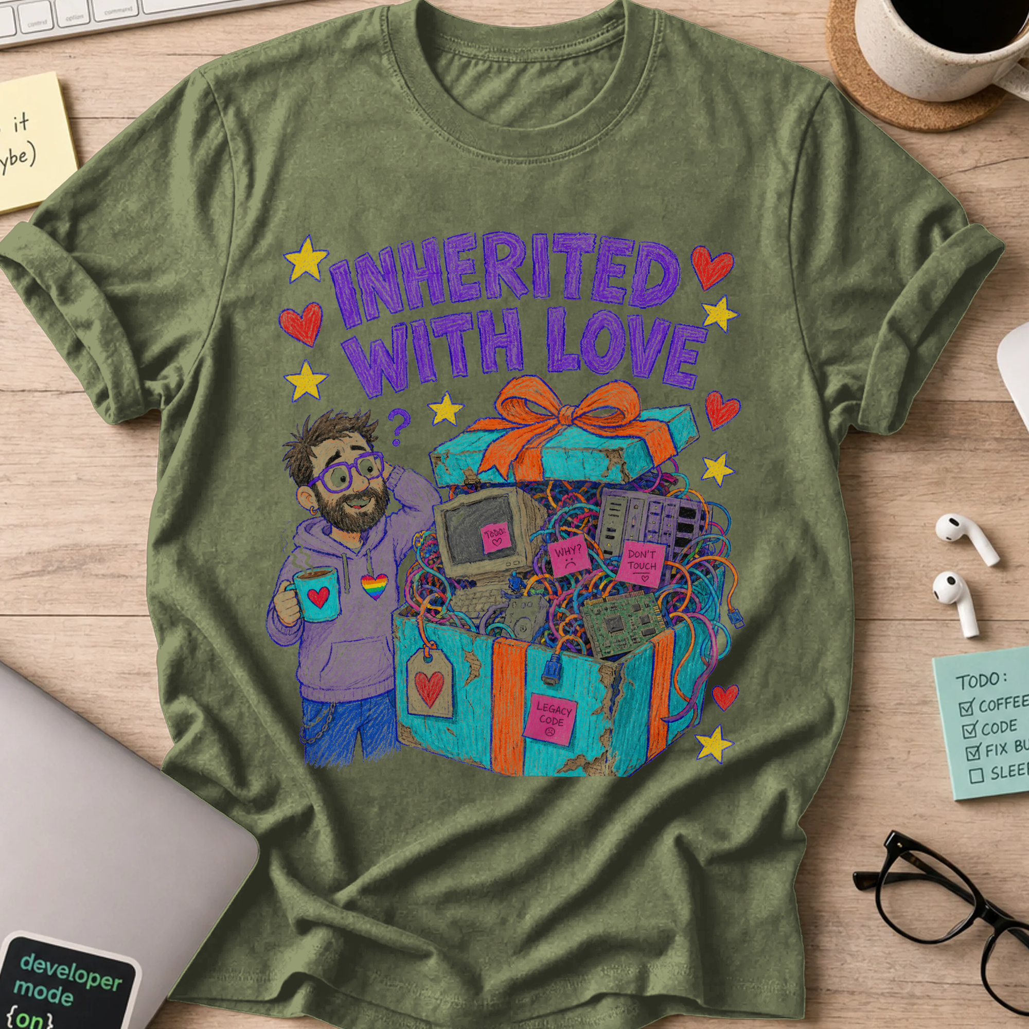 Inherited With Love Shirt — Military Green storefront mockup