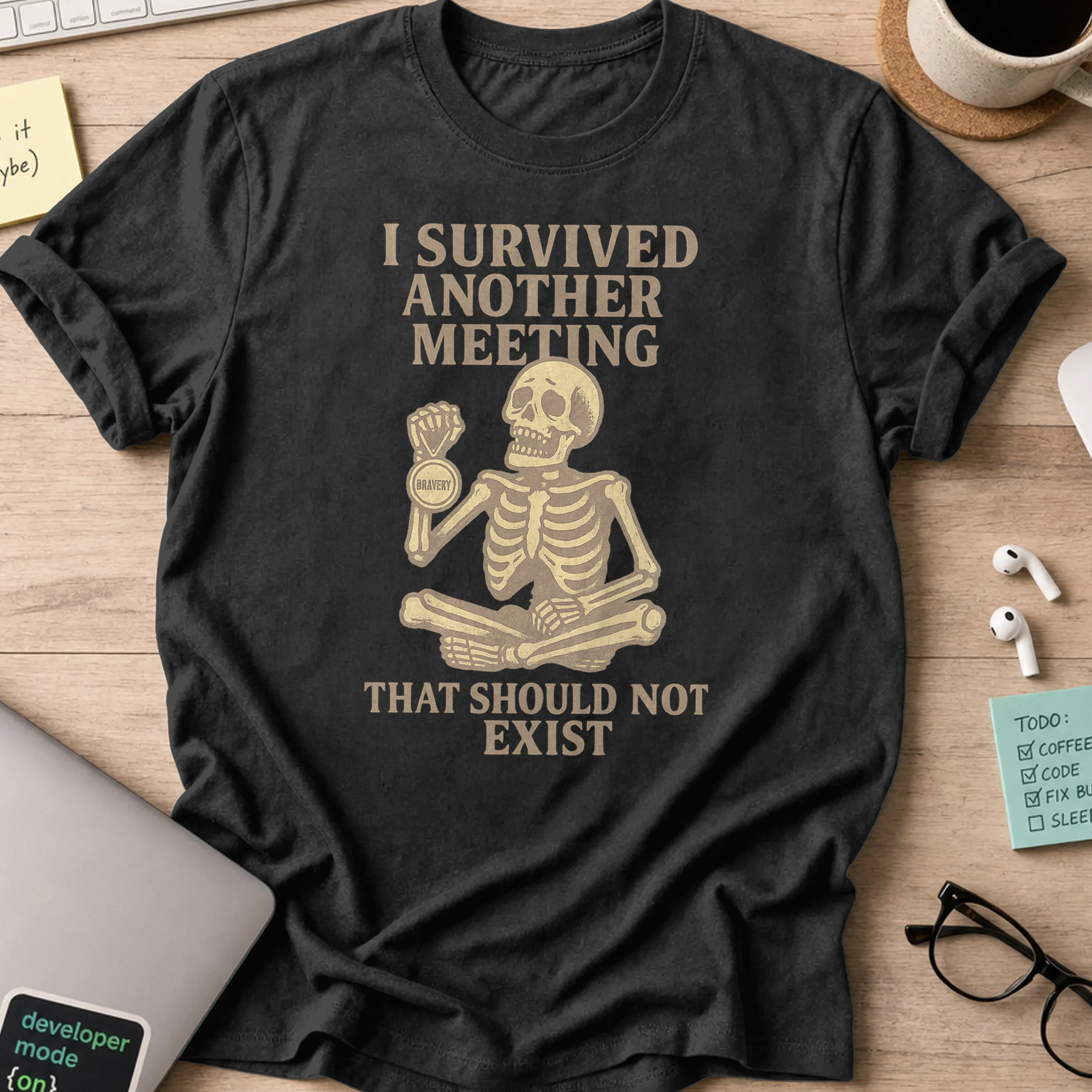 i survived another meeting that should not exist skeleton shirt - Black