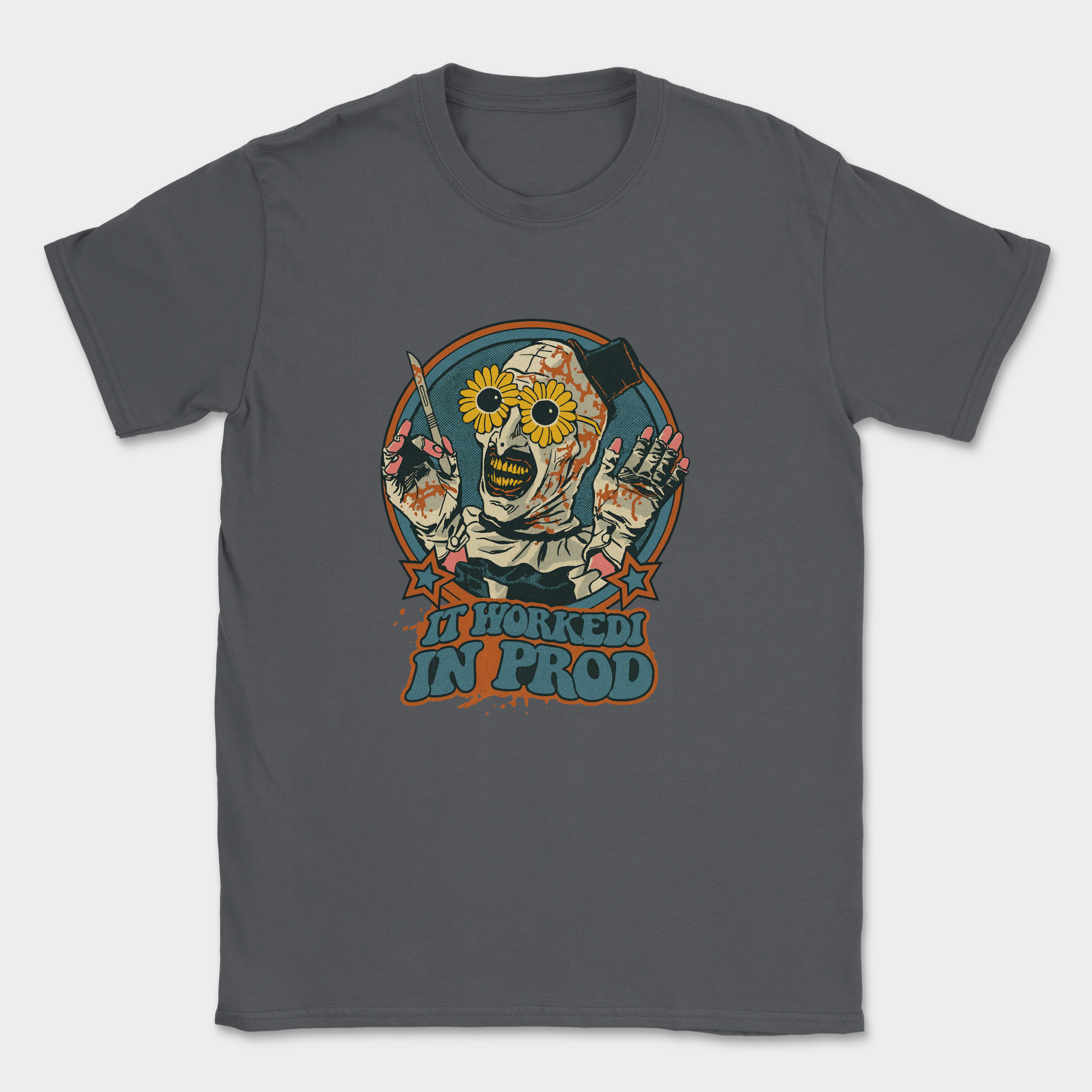 it worked in prod shirt — Dark Heather Grey