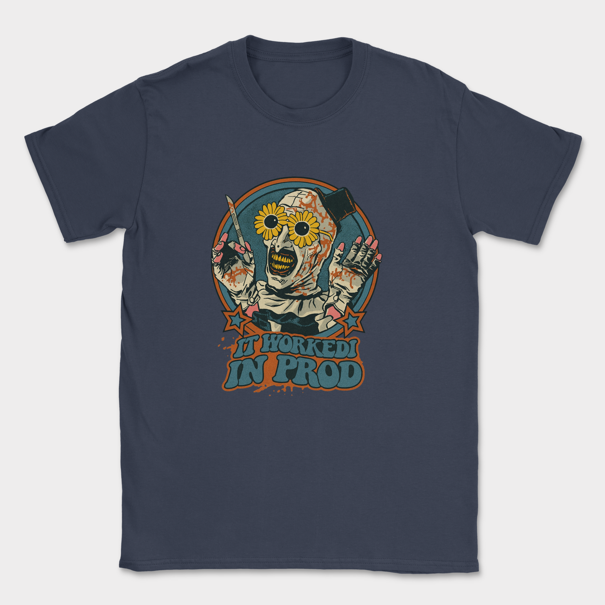 it worked in prod shirt — Navy