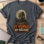 It Works on My Machine: The House Is Possessed Shirt — Dark Heather storefront mockup