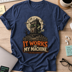 It Works on My Machine: The House Is Possessed Shirt — Navy storefront mockup