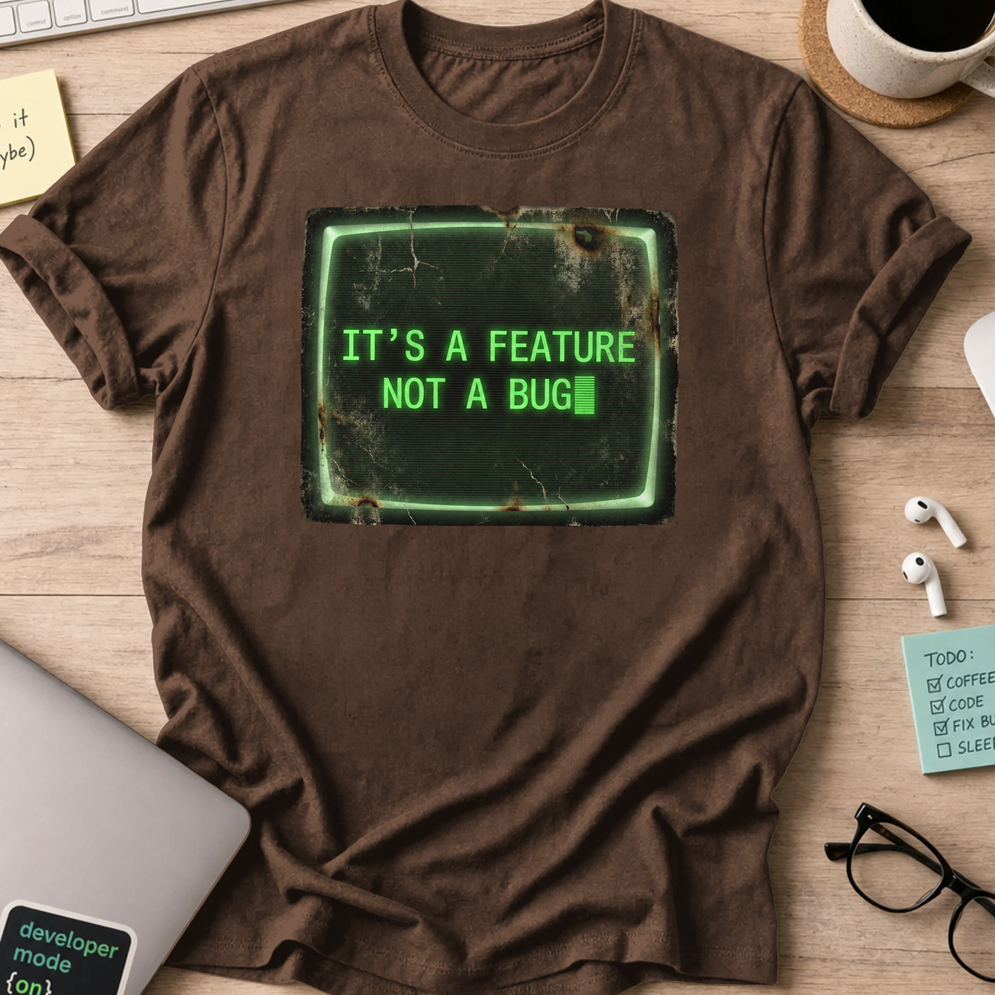 it's a feature not a bug shirt - Dark Chocolate