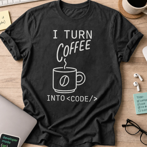 i turn coffee into code shirt - Black