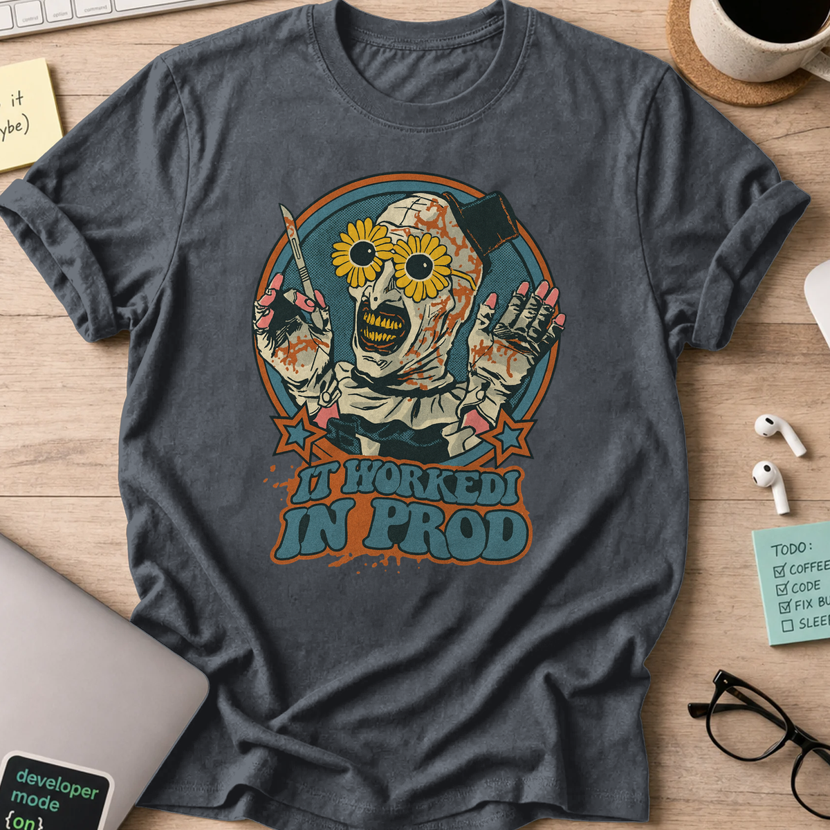 it worked in prod shirt - Dark Heather