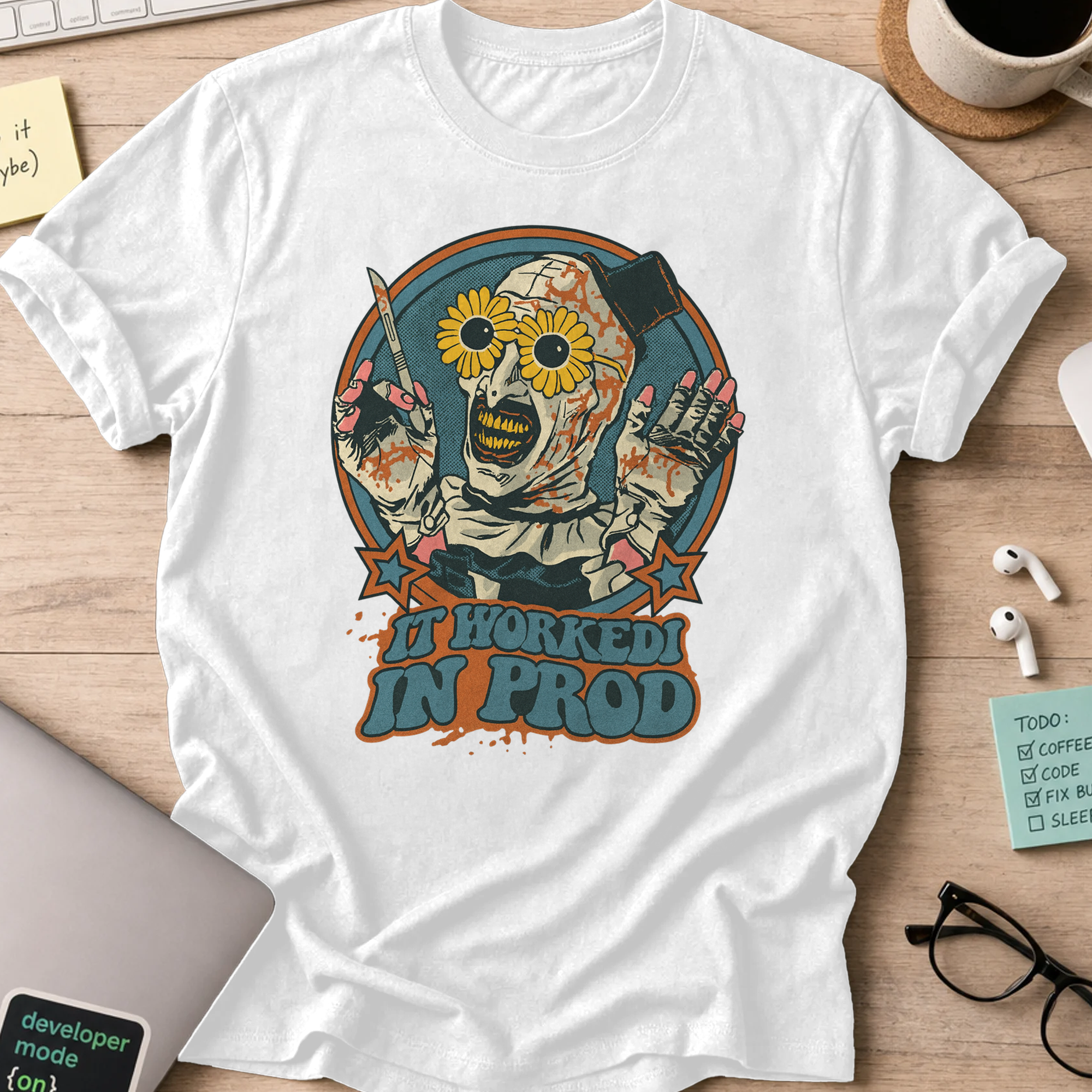it worked in prod shirt - White