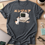 japanese cat engineer shirt - Dark Heather